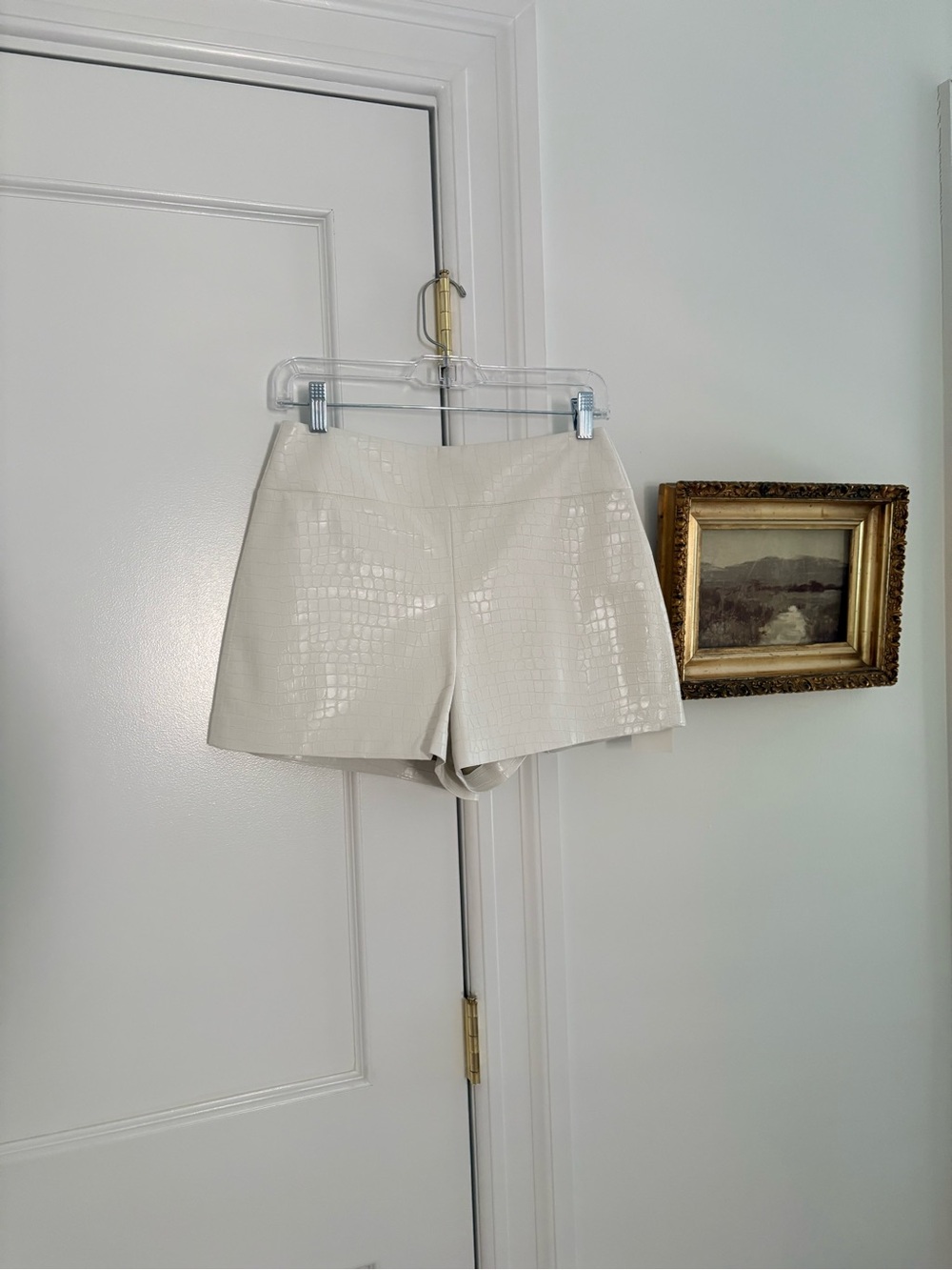 Alice + Olivia White Croc-Embossed High-Waist Shorts